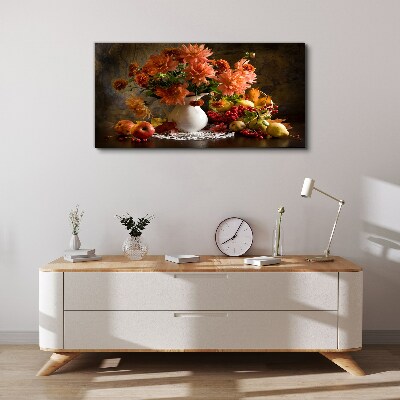 Flowers and fruit in a vase Canvas print