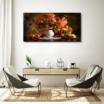 Flowers and fruit in a vase Canvas print