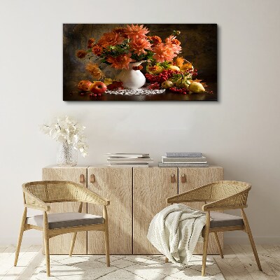Flowers and fruit in a vase Canvas print