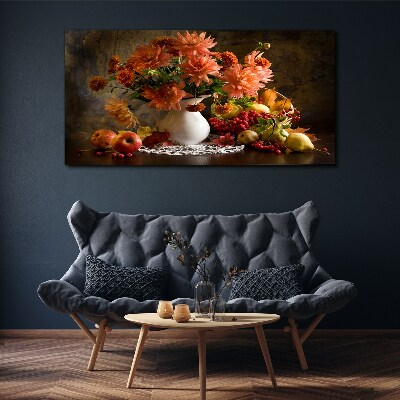 Flowers and fruit in a vase Canvas print