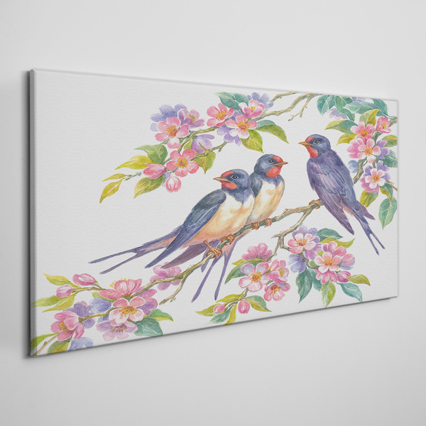 Birds in the flowering branches Canvas Wall art