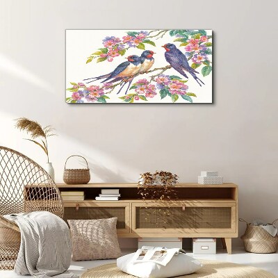 Birds in the flowering branches Canvas Wall art