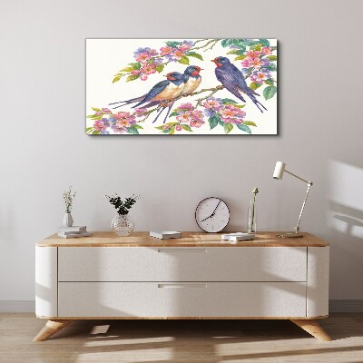 Birds in the flowering branches Canvas Wall art