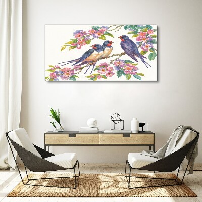 Birds in the flowering branches Canvas Wall art