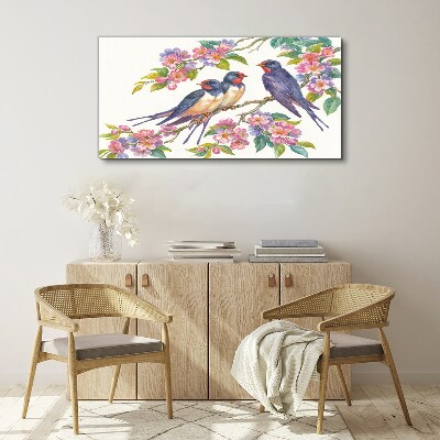Birds in the flowering branches Canvas Wall art
