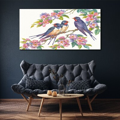 Birds in the flowering branches Canvas Wall art