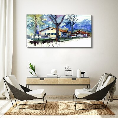 Rural landscape in watercolor Canvas Wall art