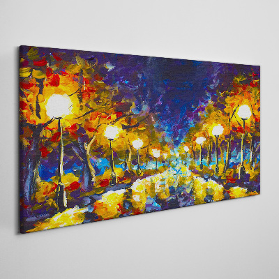 Evening alley with lamps Canvas print