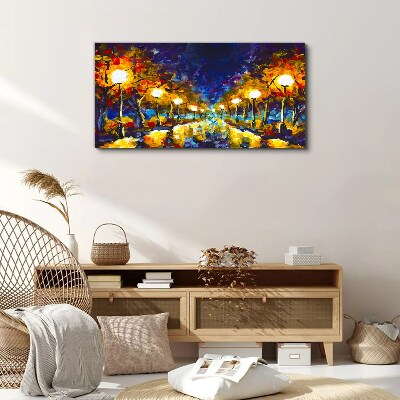Evening alley with lamps Canvas print