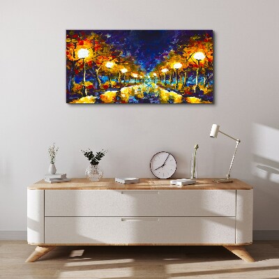 Evening alley with lamps Canvas print
