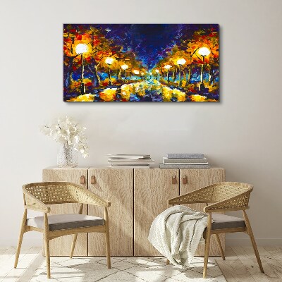 Evening alley with lamps Canvas print