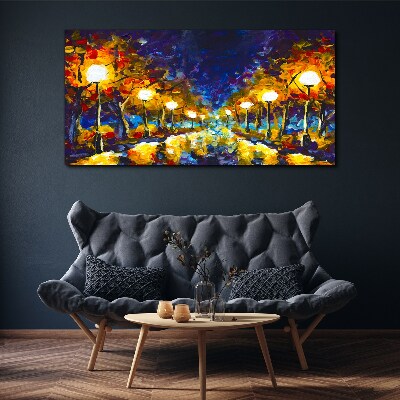 Evening alley with lamps Canvas print