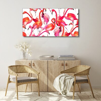 Pink flamingos in a tropical dance Canvas print