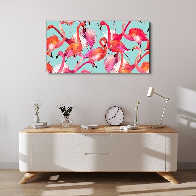 Pink flamingos on a turquoise background Canvas print
