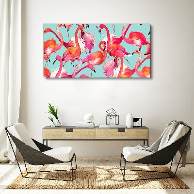 Pink flamingos on a turquoise background Canvas print