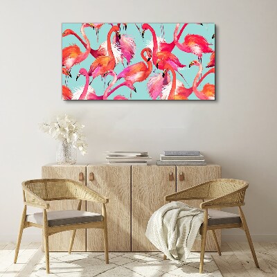 Pink flamingos on a turquoise background Canvas print