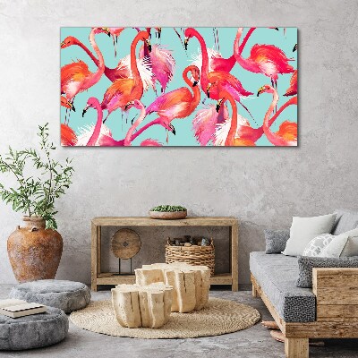 Pink flamingos on a turquoise background Canvas print
