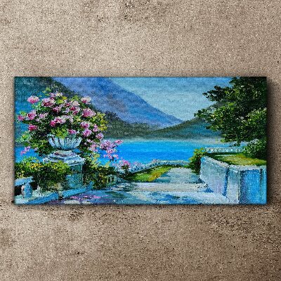 Mountain lake flowers Canvas Wall art