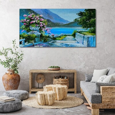 Mountain lake flowers Canvas Wall art