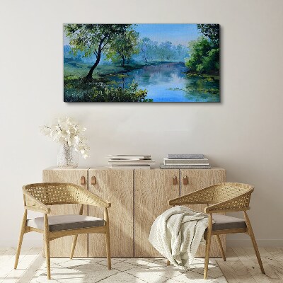 Forest river landscape Canvas Wall art