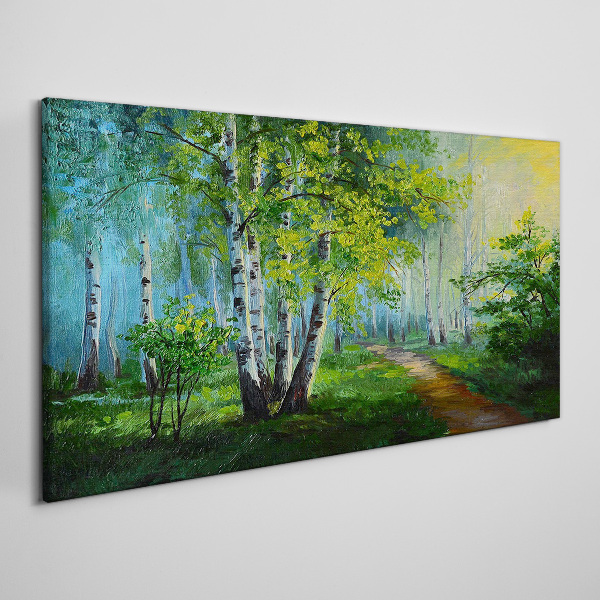 Green forest in the morning fog Canvas Wall art