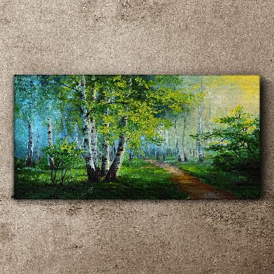 Green forest in the morning fog Canvas Wall art