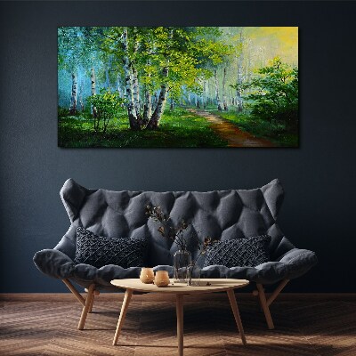 Green forest in the morning fog Canvas Wall art