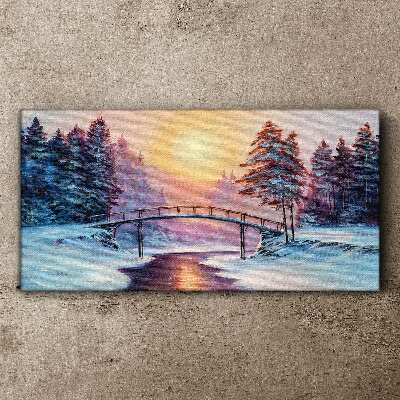 Painting winter trees bridge Canvas print