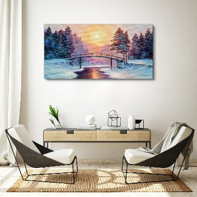 Winter bridge in the sunlight Canvas print