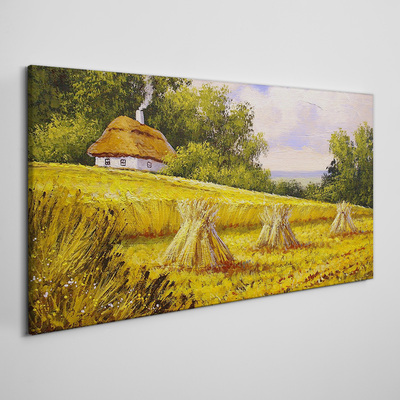 Golden fields and a country cottage Canvas print