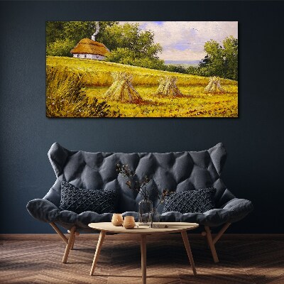 Golden fields and a country cottage Canvas print