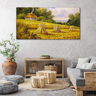 Golden fields and a country cottage Canvas print