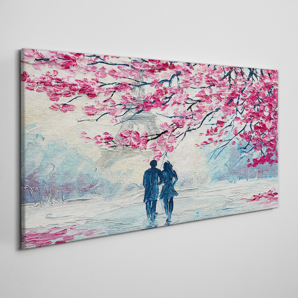 A spring walk under the blooming trees Canvas print