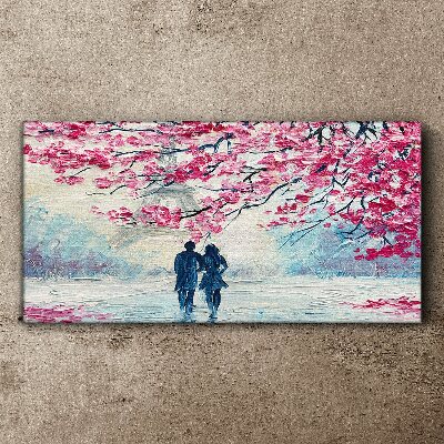 A spring walk under the blooming trees Canvas print