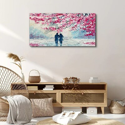 A spring walk under the blooming trees Canvas print