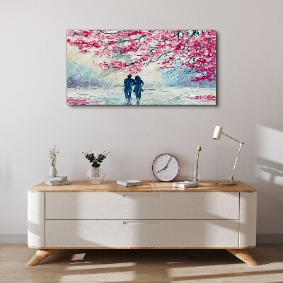 A spring walk under the blooming trees Canvas print