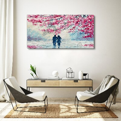 A spring walk under the blooming trees Canvas print