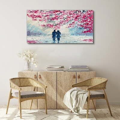 A spring walk under the blooming trees Canvas print