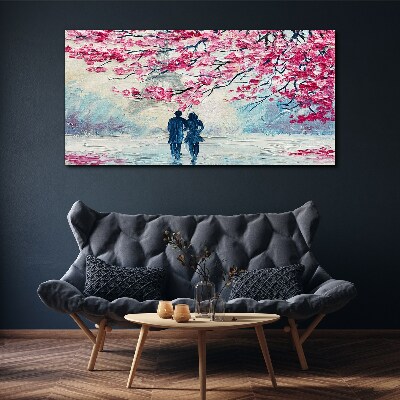 A spring walk under the blooming trees Canvas print