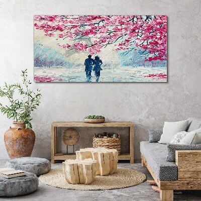 A spring walk under the blooming trees Canvas print