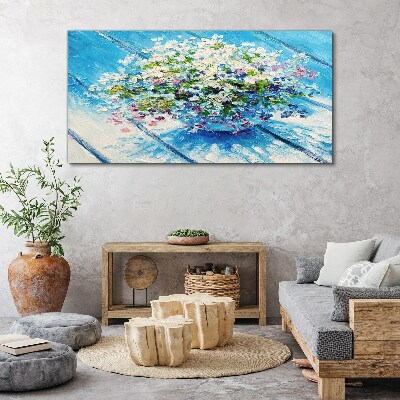 Floral composition on a blue background Canvas print