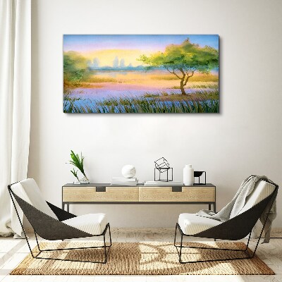 Morning calm by the lake Canvas print