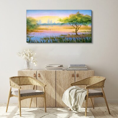 Morning calm by the lake Canvas print
