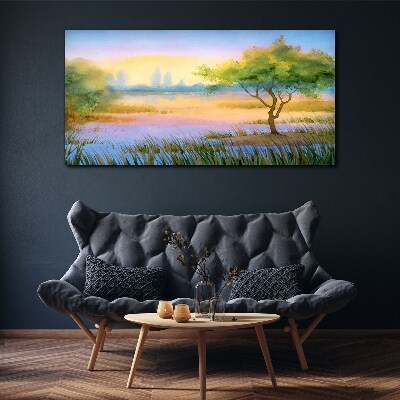 Morning calm by the lake Canvas print