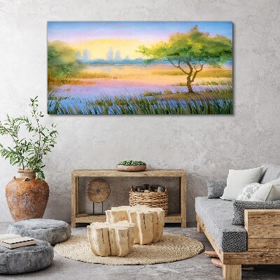 Morning calm by the lake Canvas print