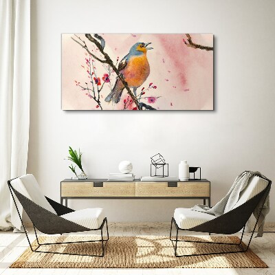 A singing bird in a spring landscape Canvas Wall art