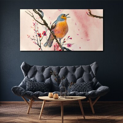 A singing bird in a spring landscape Canvas Wall art