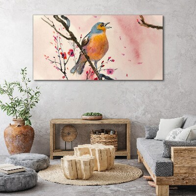 A singing bird in a spring landscape Canvas Wall art