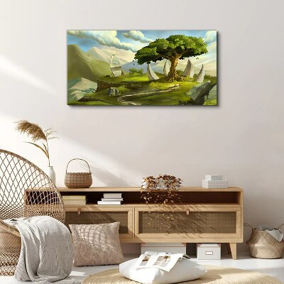 Green Oasis in the Mountain Landscape Canvas print