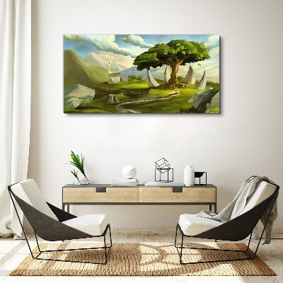 Green Oasis in the Mountain Landscape Canvas print